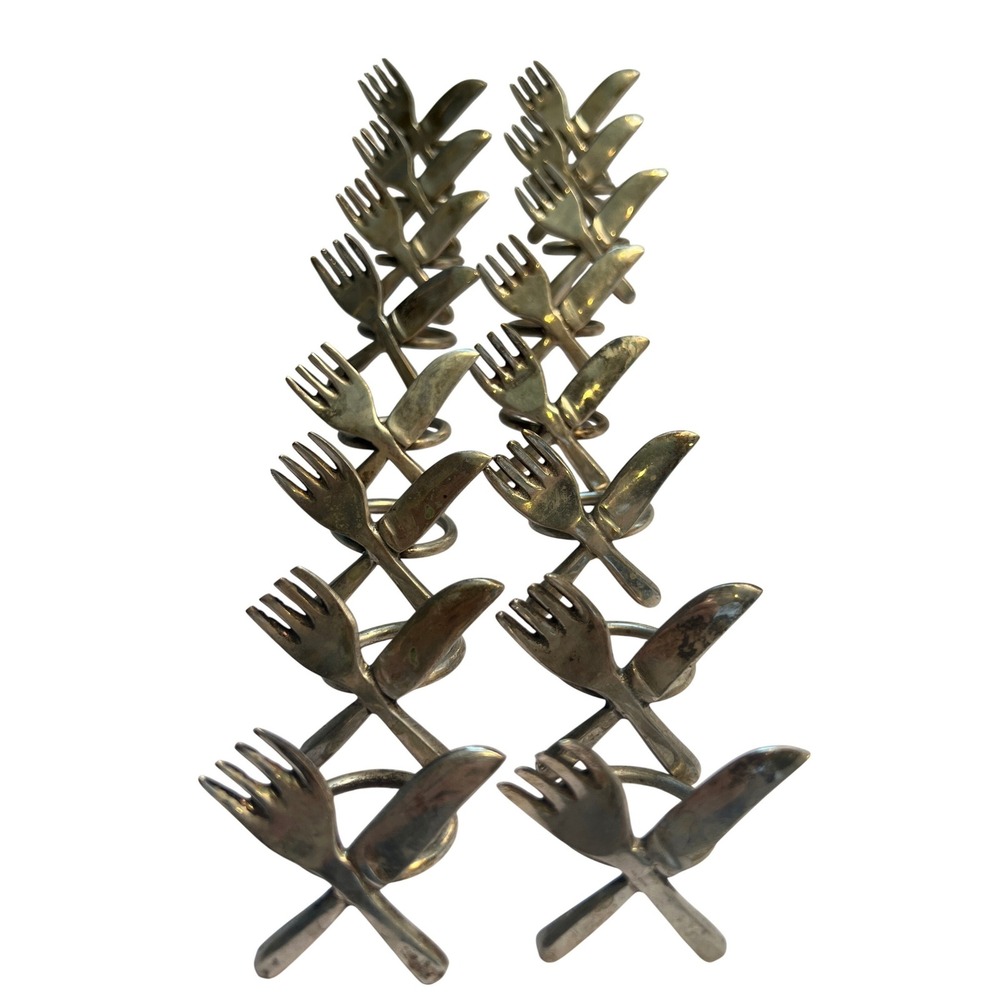 Vintage Pier 1 Knife Fork Silver-Plated Napkin Ring Set of 16